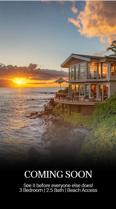 Coming Soon ad with oceanfront sunset property